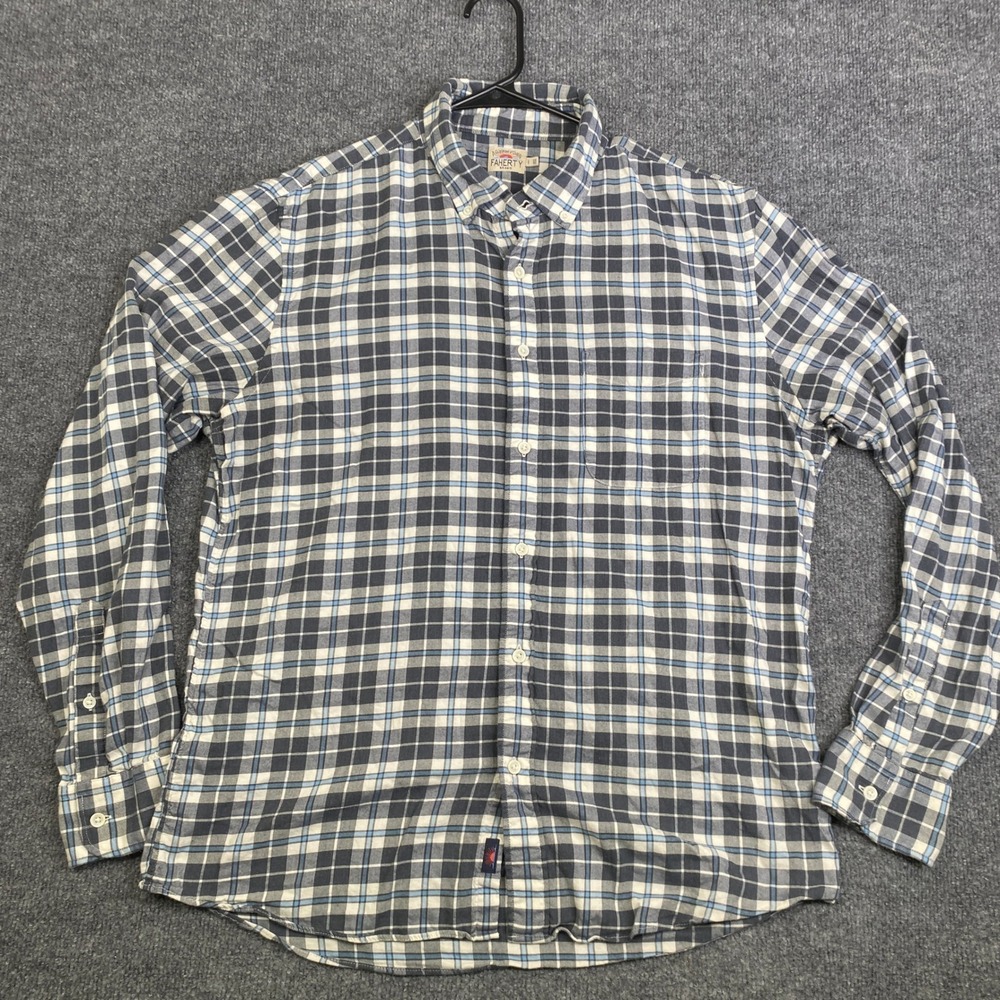 Faherty Brand Movement Shirt Mens Large Blue Plaid Supima Cotton MWH2323